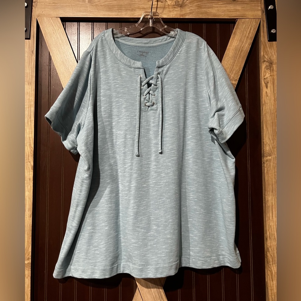 Catherines Lace-Up Baby Blue Tee Short Sleeve